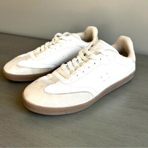 H&M Women Low Top Fashion Sneakers Lace Up Casual White Tan Sz 8  EU 39